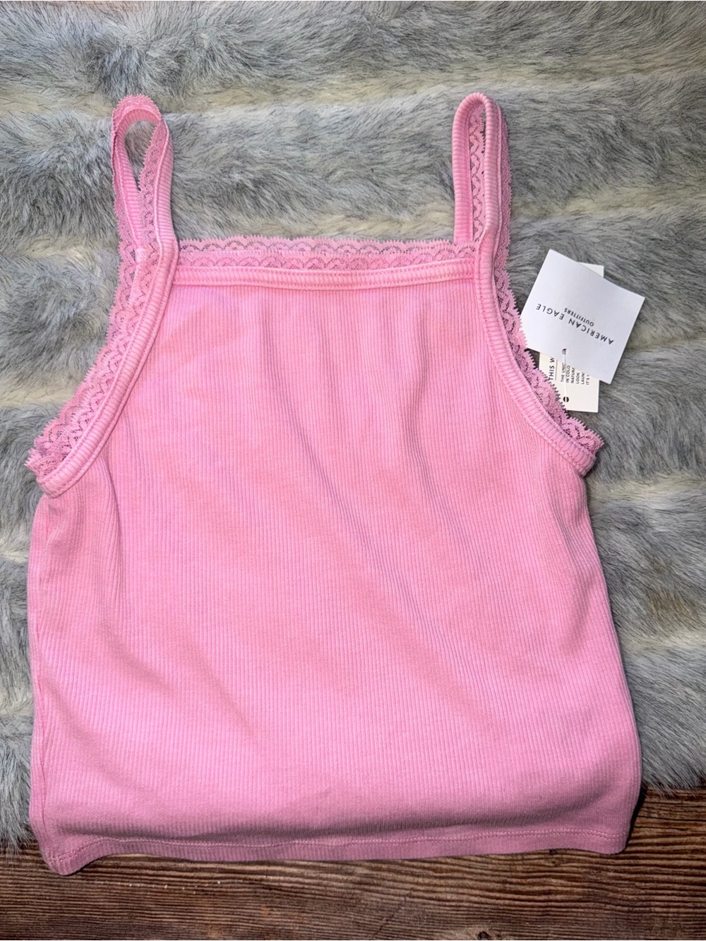 America Eagle Pink Lace-Trim Ribbed Tank Top - Women nwt
